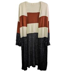 Hummingbird Plus Size Long Duster Multi Color Block Cardigan Sweater Fall 3XL